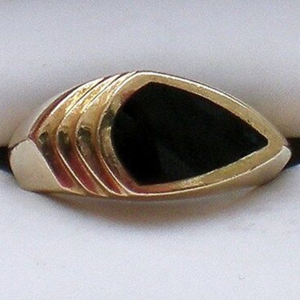 Vintage UNISEX Contemporary European Solid 10K 417 Yellow Gold Black Onyx RING